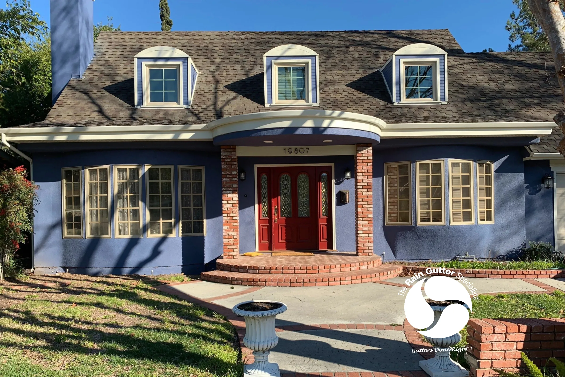 Front porch view with copper gutter details