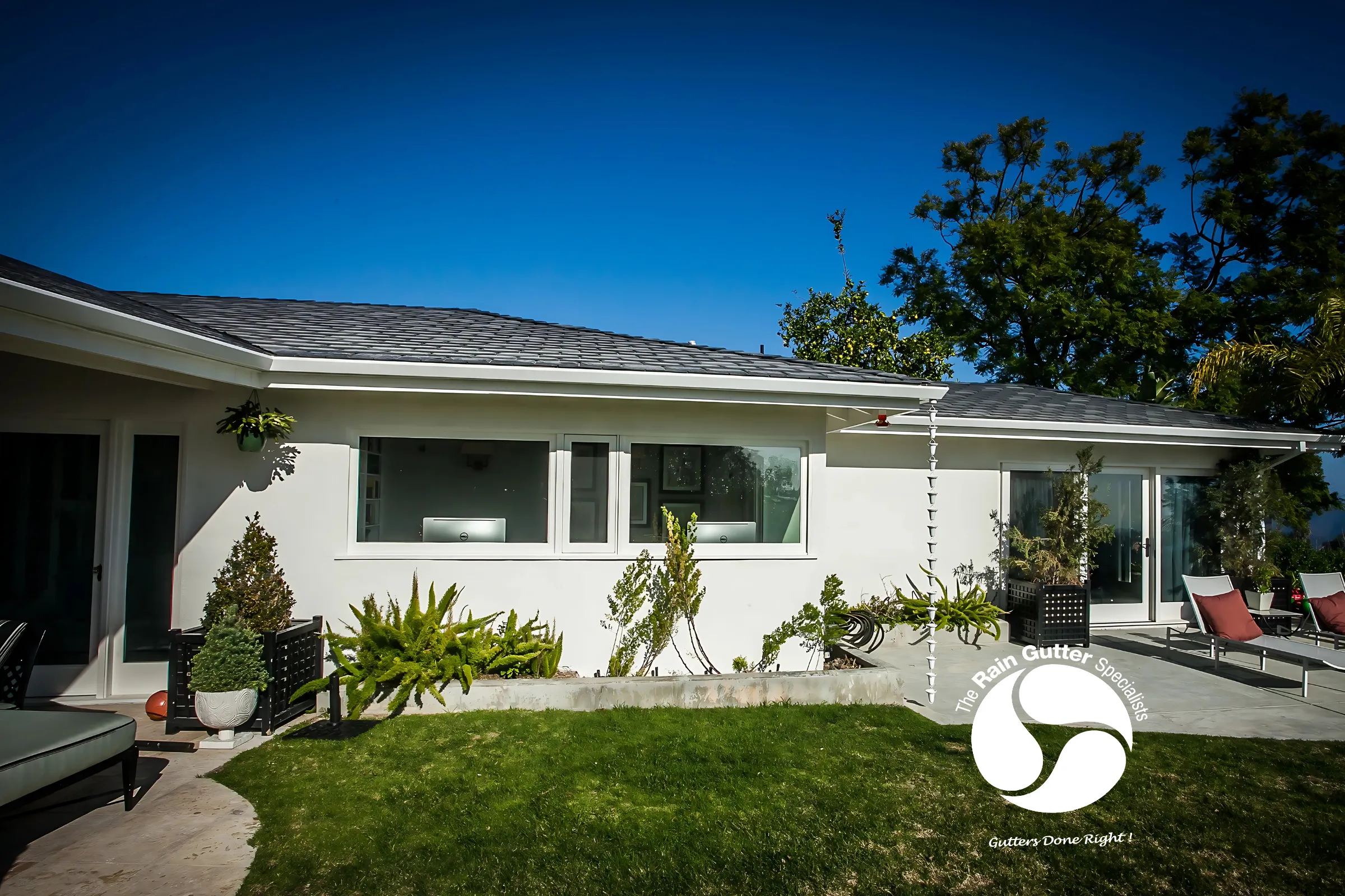 Interior courtyard with black rain chain